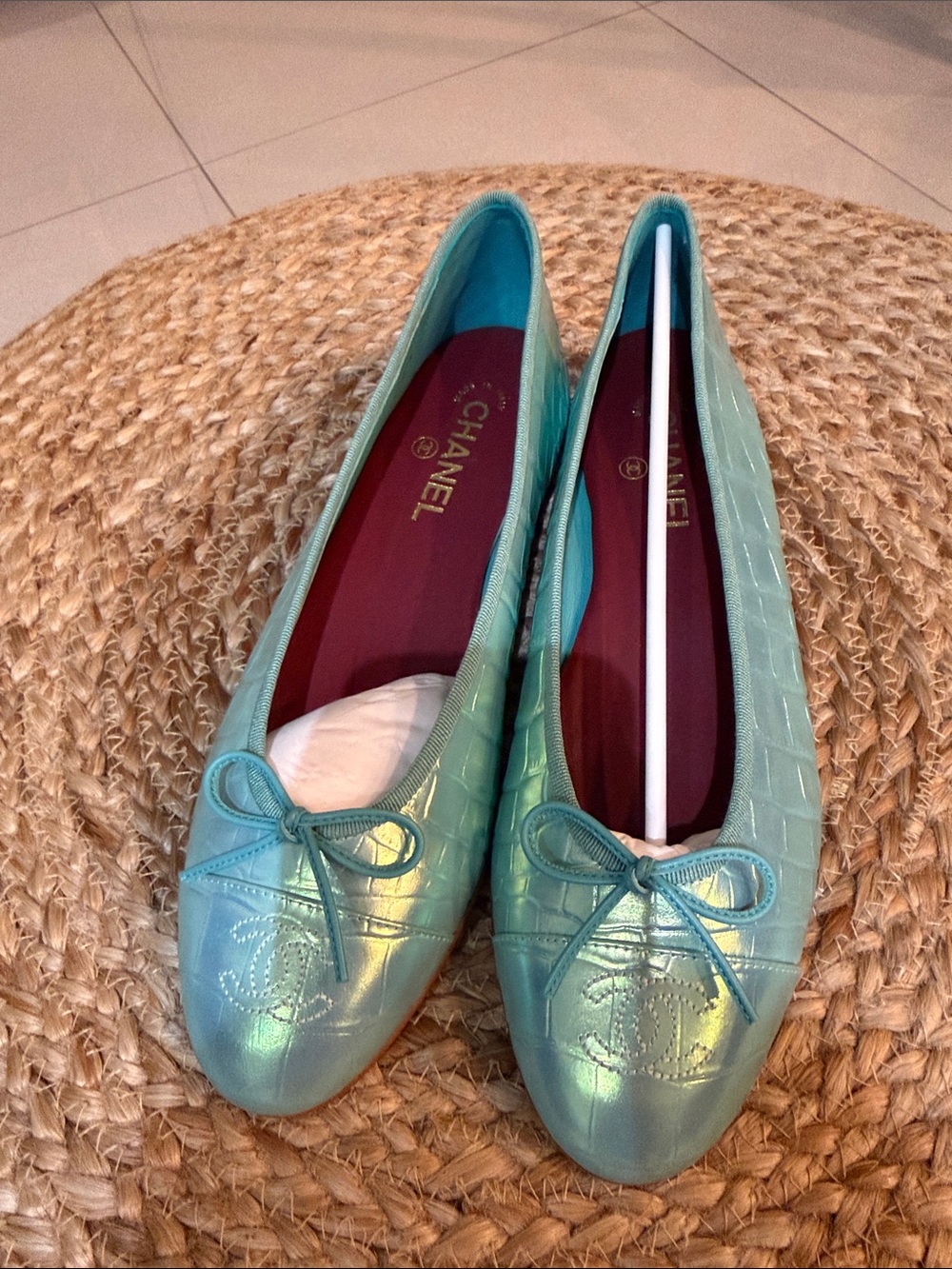 Chanel 26k Green Ballet Flats